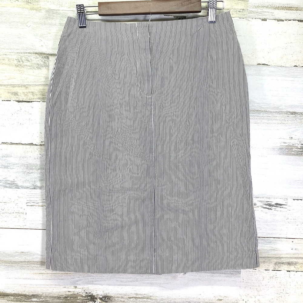 Orvis Womens‎ White/Navy Blue Striped 100% Cotton Seersucker Pencil Skirt Size 8